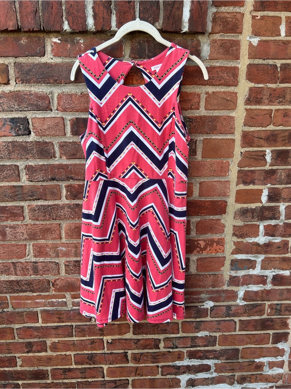 Xhilaration Coral Chevron Midi Dress with Navy & White Accents